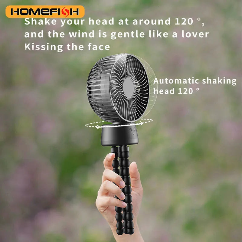 HOMEFISH F2 automatic shake head baby stroller fan with LED light on a detachable bracket