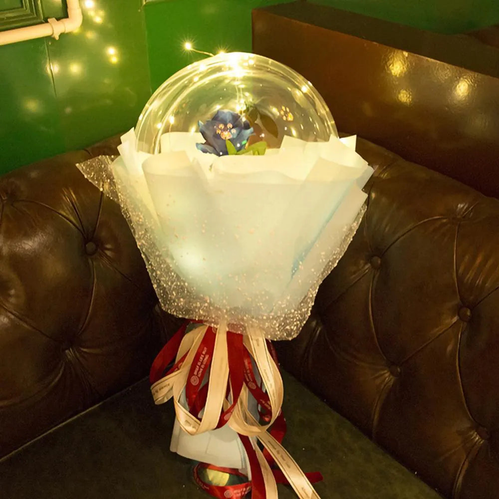 DIY LED luminous transparent balloon and artificial rose bouquet kit for party decoration.