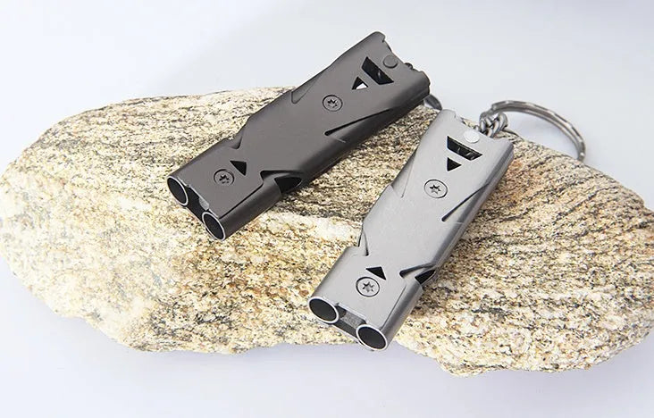 Metal keychain whistle with keychain ring in black and silver colour options