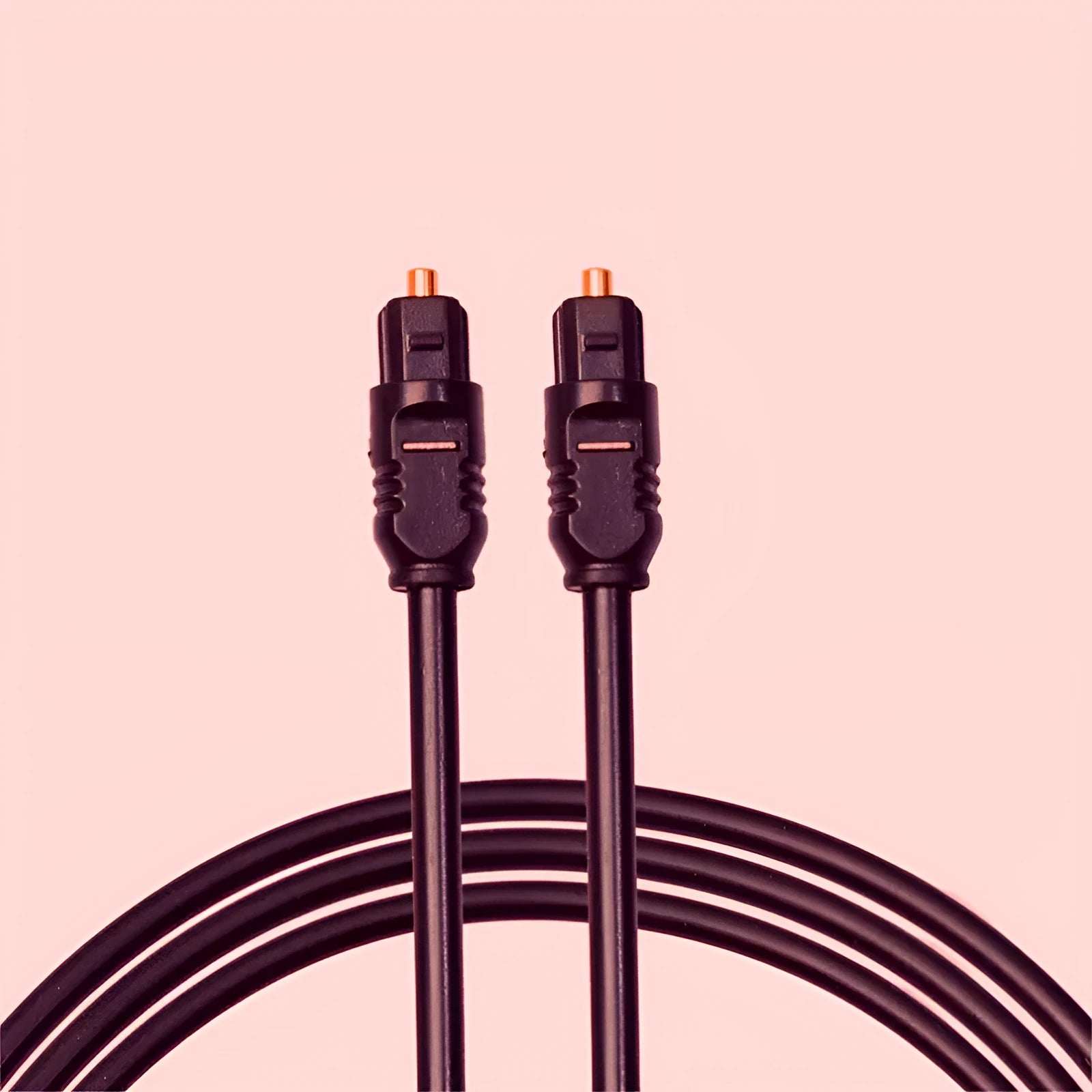 Black Toslink optical audio cable with square connectors and 2 metre length