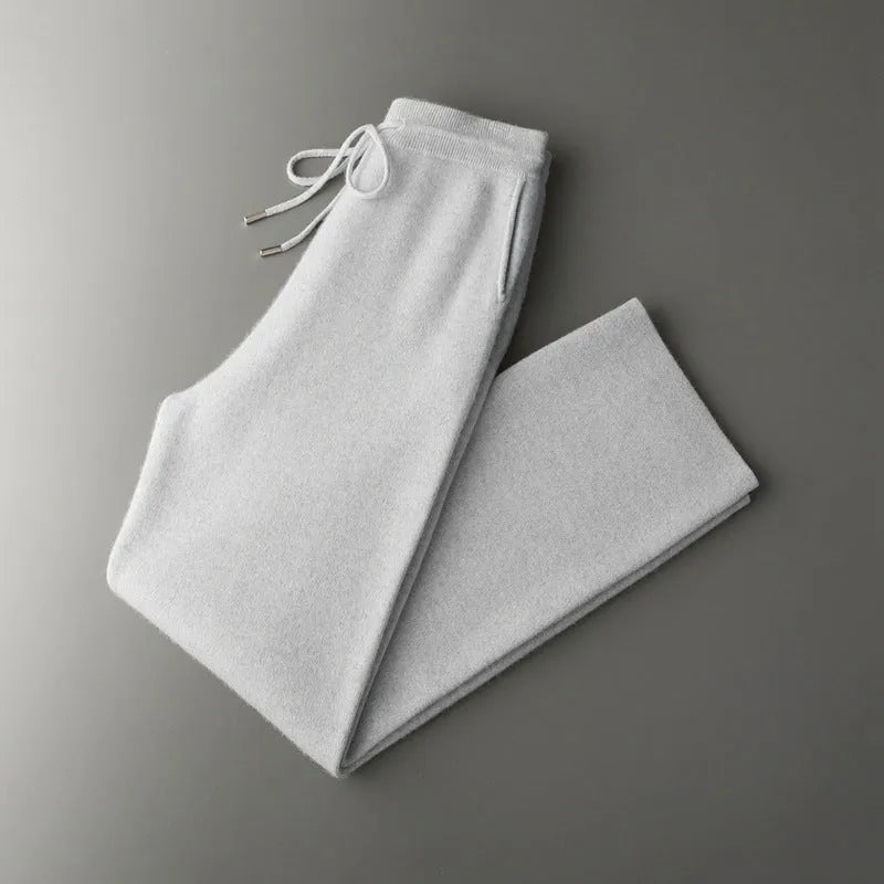 Men's Thickening Wide Leg Pants in Wool Solid Colour Mid-High Waist Drawstring Casual Trousers Available Light Gray Dark Gray Light Camel Black Caramel Cyan S-XXL