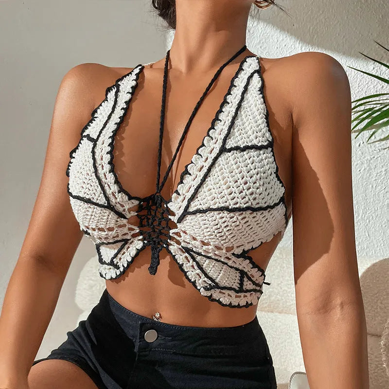 Women's black and white classic bikini swimsuit with acrylic fabric and free size fit