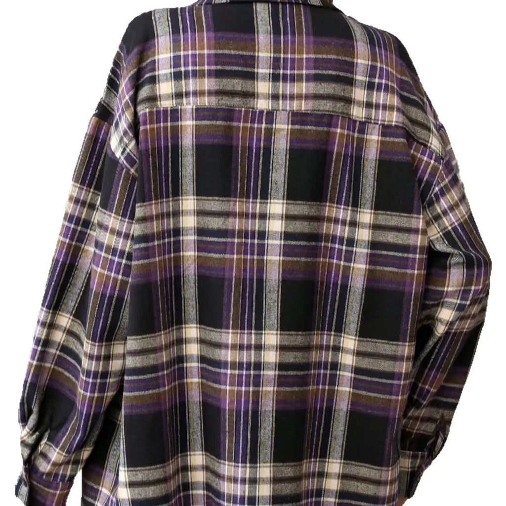 Women's loose fit plaid shirt in cotton available in black green purple colours
