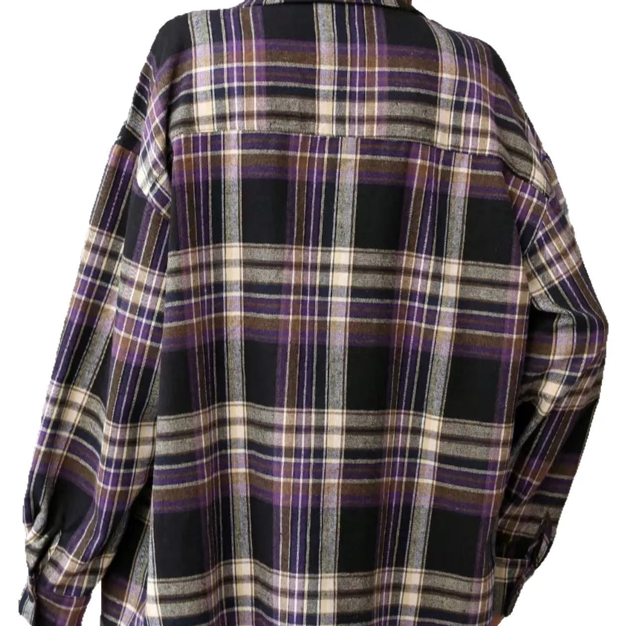 Women's loose fit plaid shirt in cotton available in black green purple colours