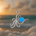 Silver geometric opal pendant necklace with Hawaiian octopus styling on box chain