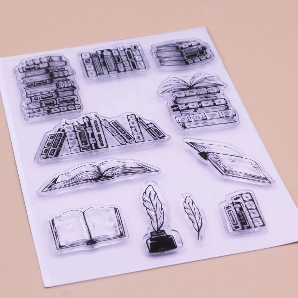 Transparent silicone stamp with seal pattern, showing self-adhesive backing and 11x16cm size.