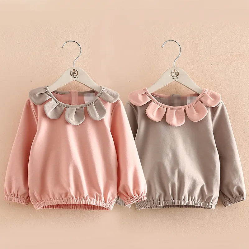 Girls cotton blended long sleeve top Korean style in pink and grey for children 100-140cm