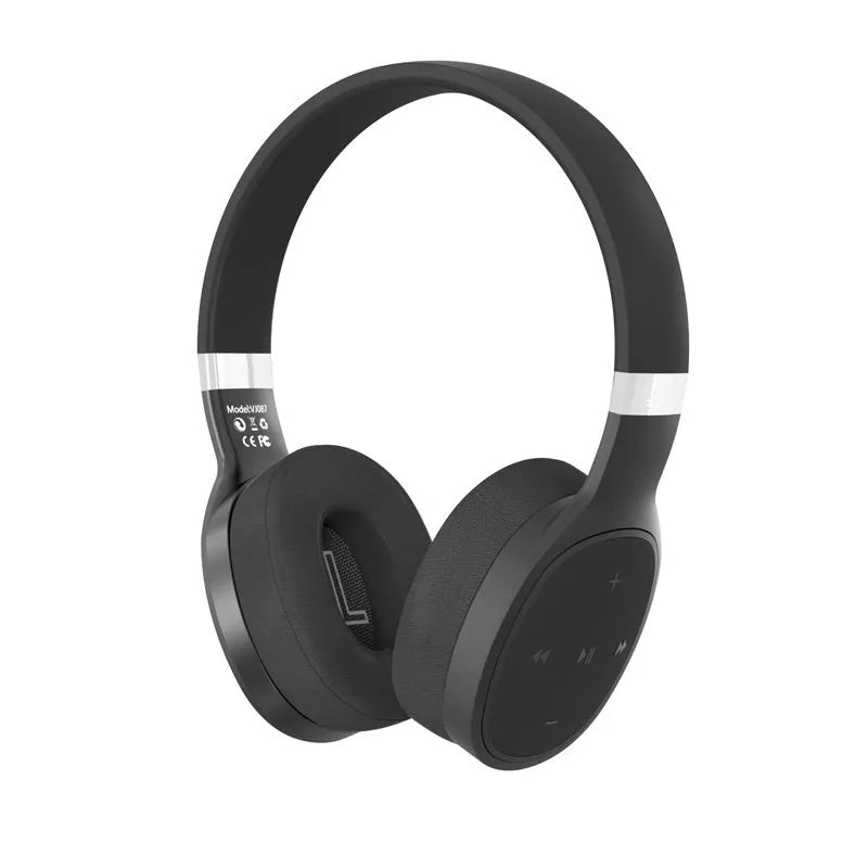 Foldable wireless Bluetooth sports headphones in black showing collapsed design.