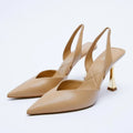 Korean style women's pointed toe high heels in patent leather with shallow mouth design in black and apricot colours