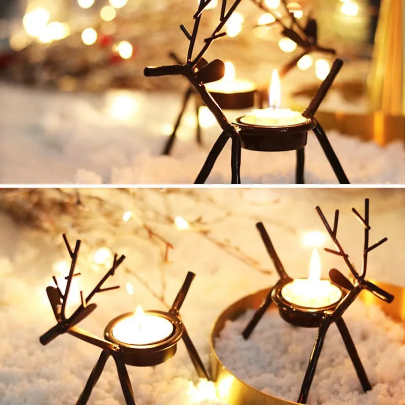 Iron Christmas deer candlestick holder with elk bracket design for festive decoration