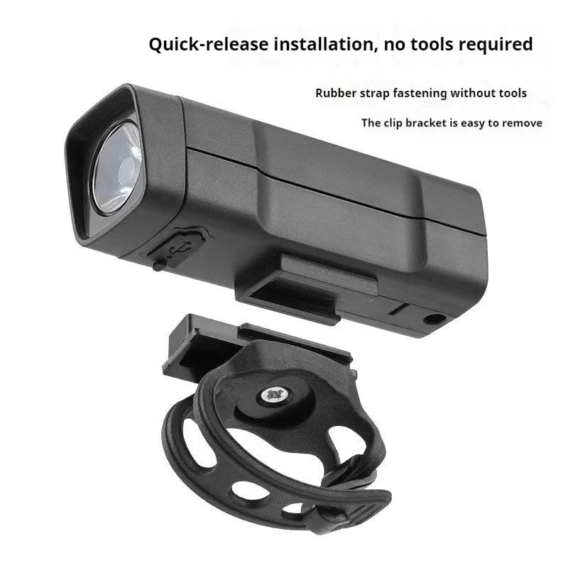 USB rechargeable bicycle headlight with quick release strap bracket for handlebar mounting