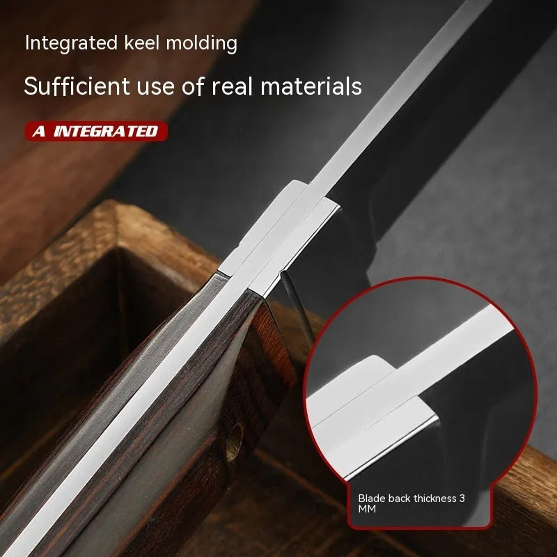Camping stainless steel fruit knife with national style design in leather case