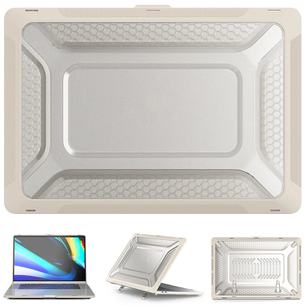 MacBook Protective hard shell case in cool black, starry sky gray, elegant apricot, and sapphire blue colours.