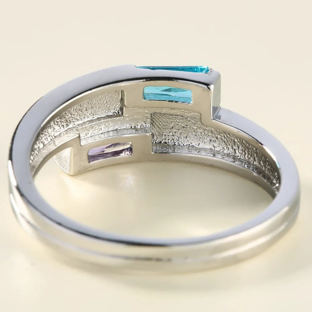 Silver colour copper ring with zircon detailing showing European and American style design