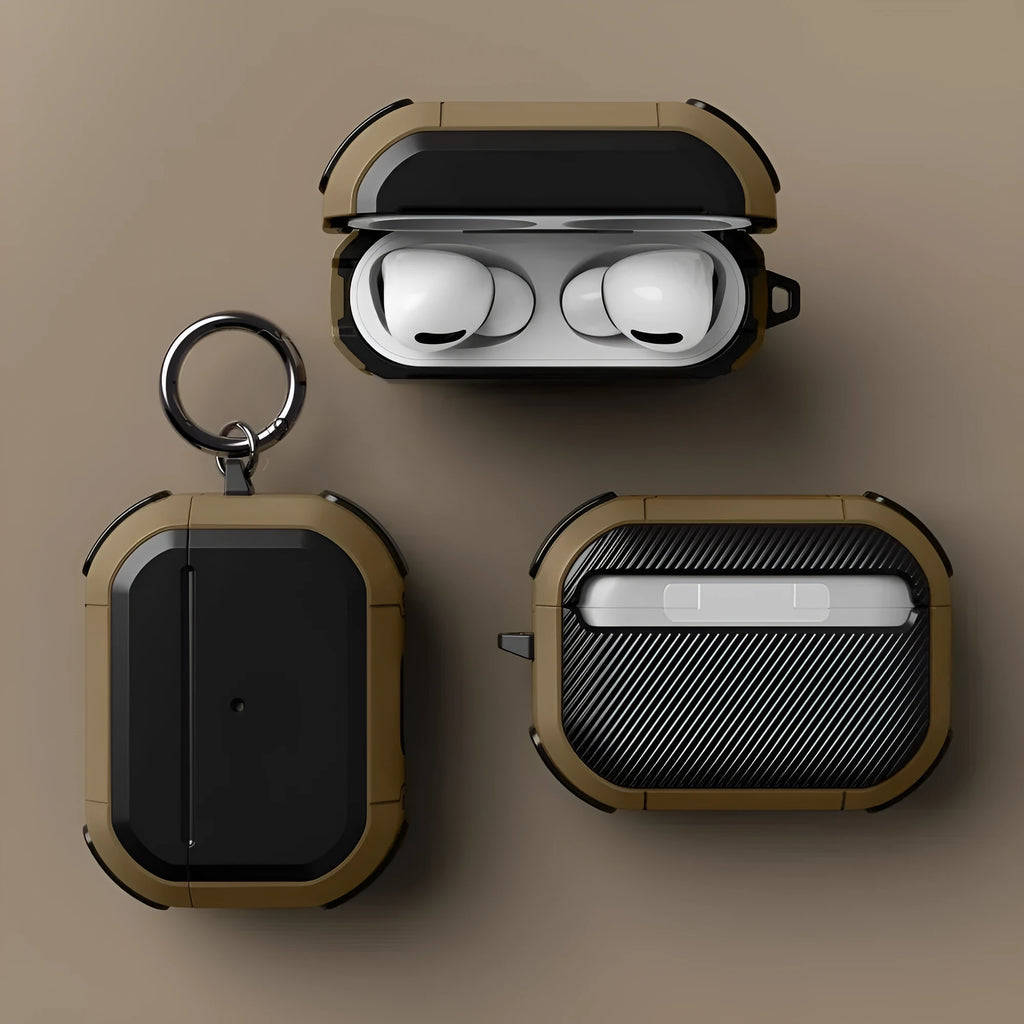 AirPods protective shell case in multiple colours showing TPU and PC construction with anti-drop design