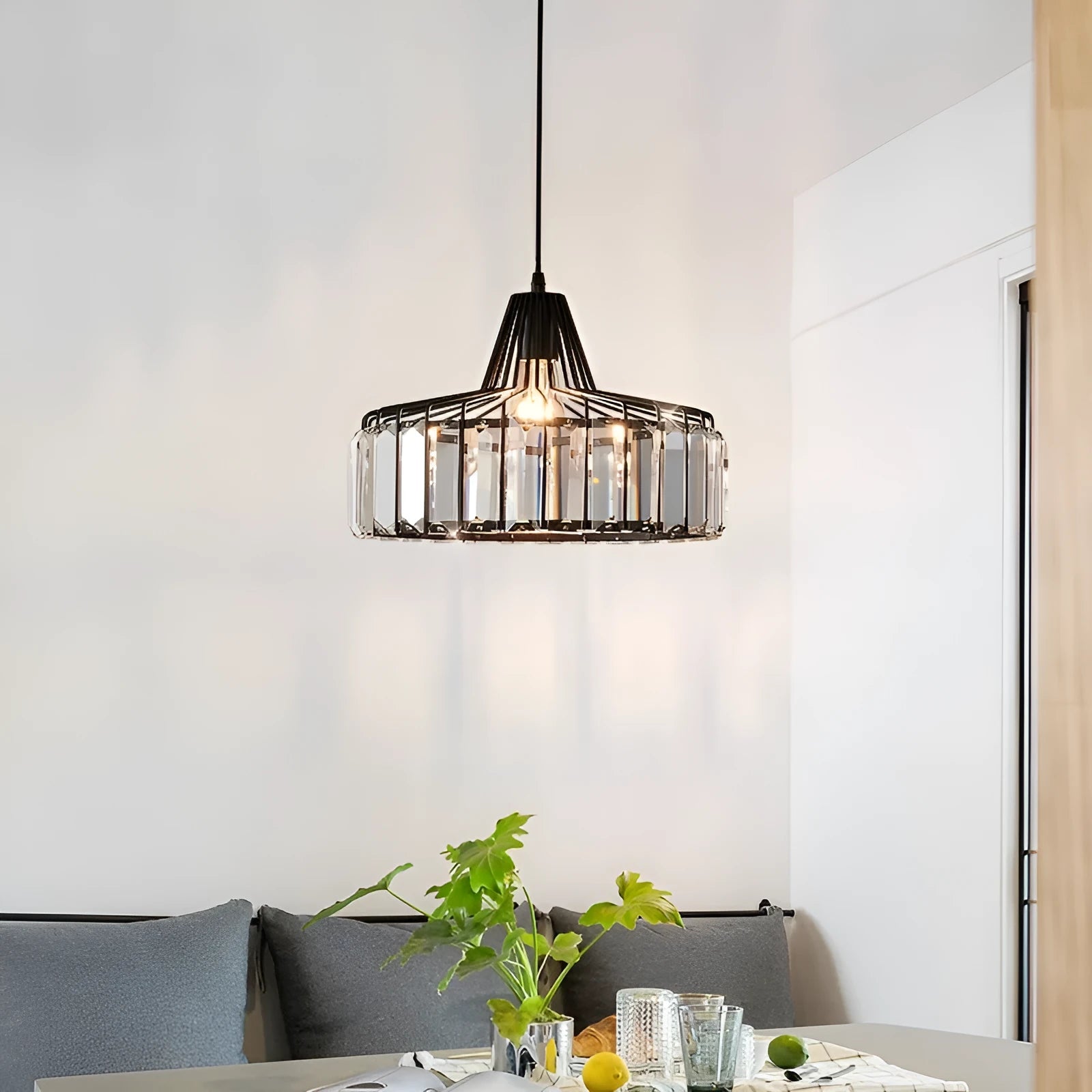 Modern LED crystal chandelier ceiling lamp in black finish with crystal decorative elements