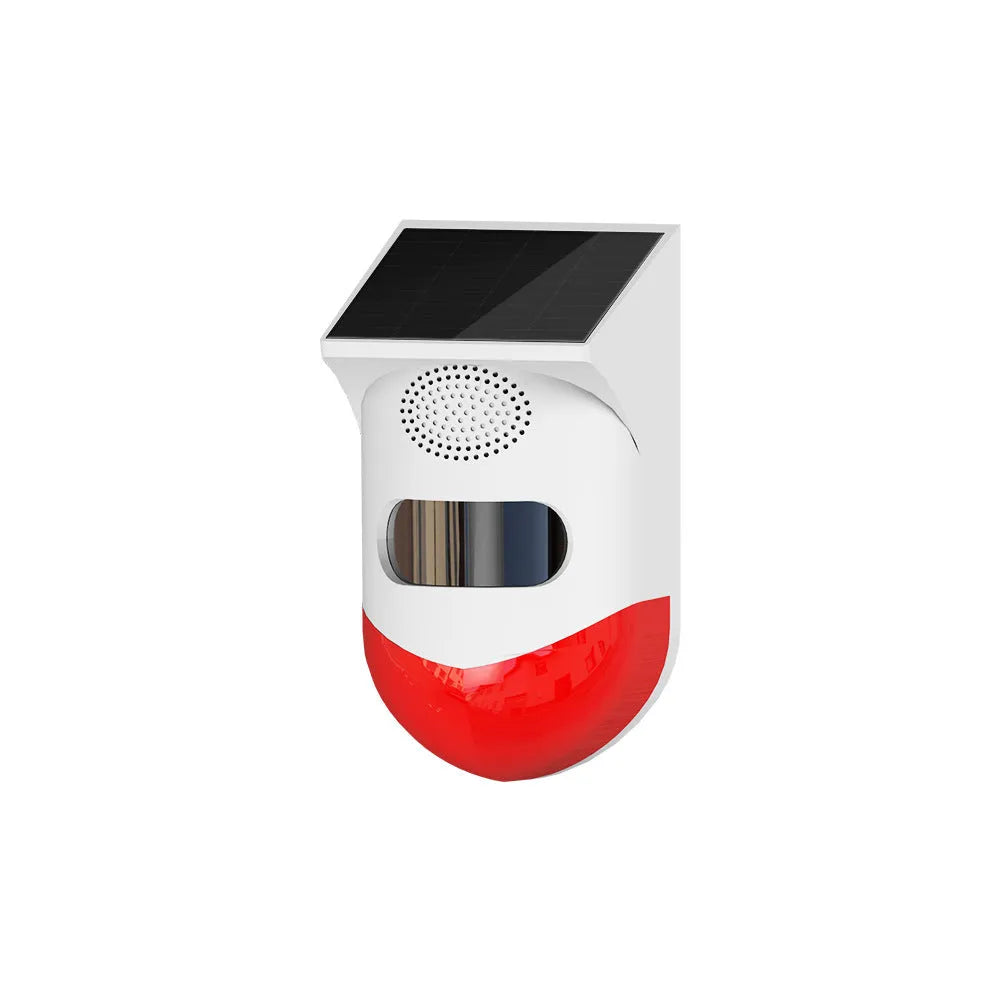 Solar-powered infrared security alarm with remote control for outdoor wireless property protection