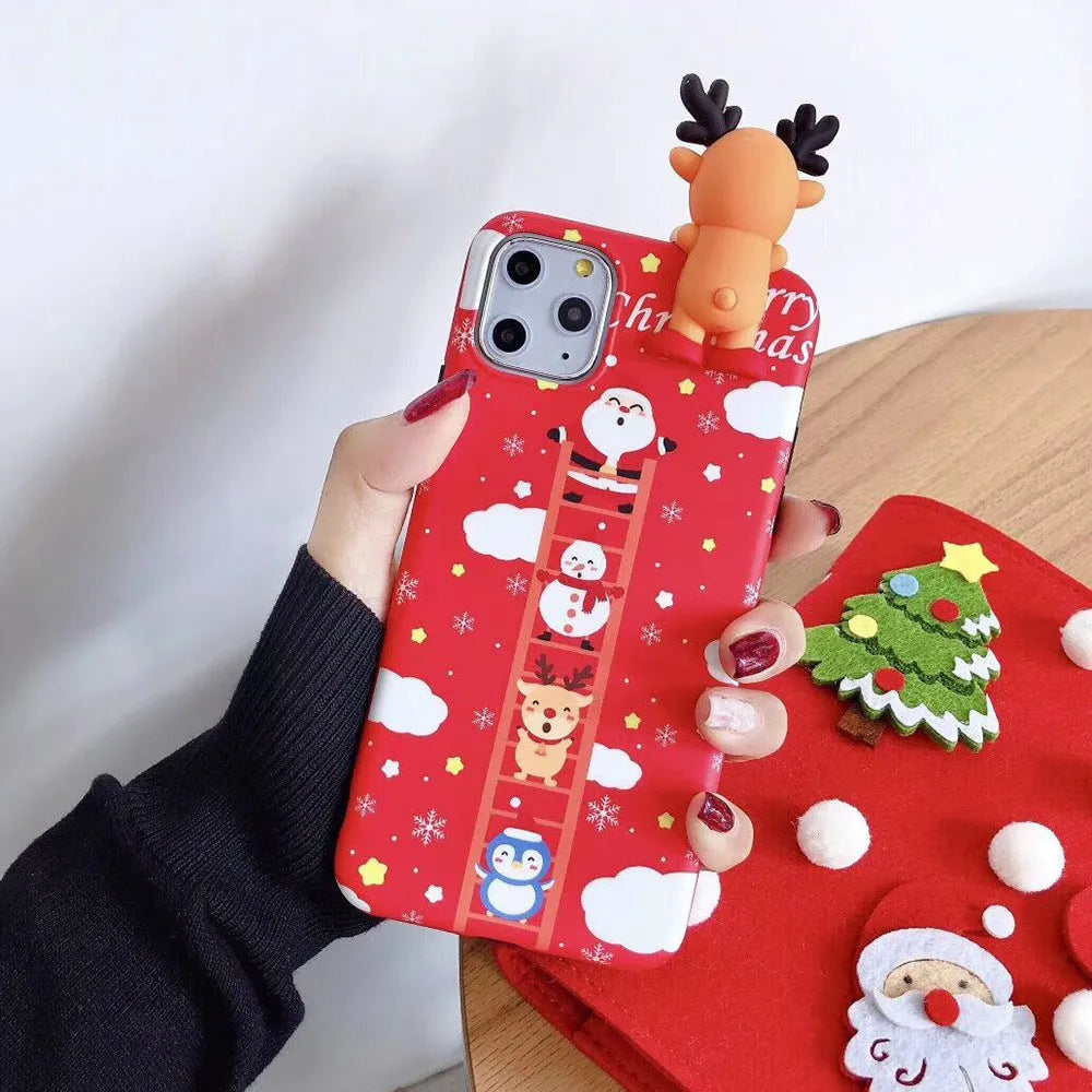 Silicone Christmas back cover case for various iPhone models in festive colours.