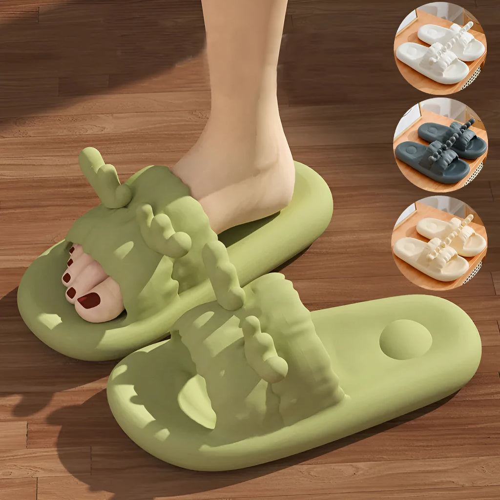 Women's deer horn design EVA flip flop slippers in white, light yellow, green, or dark grey with non-slip soles