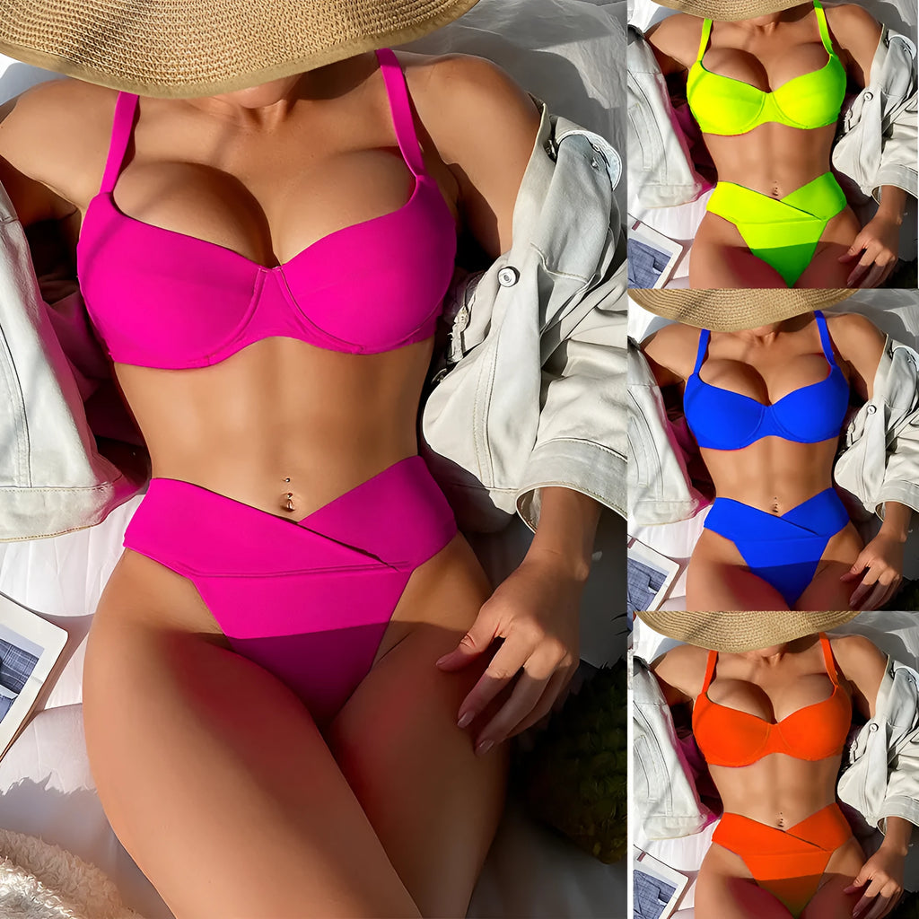 Solid colour bikini swimsuit with European fit and separate bra and panties pieces