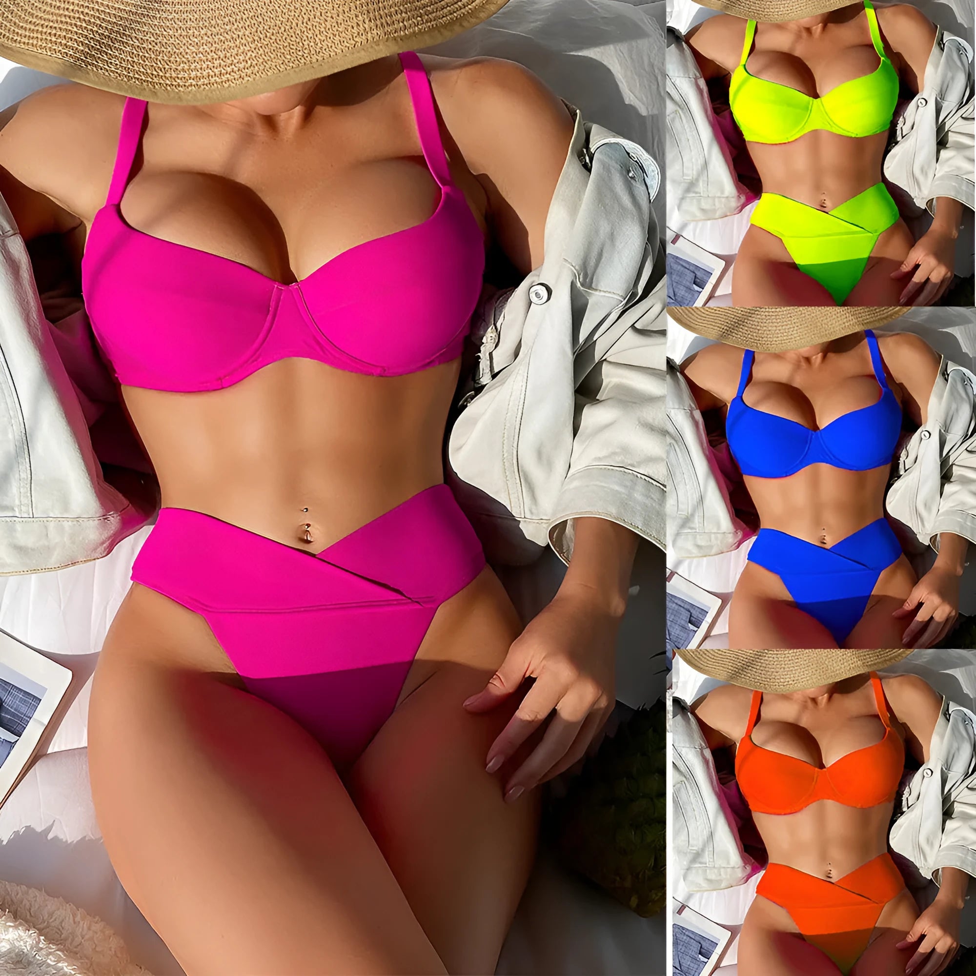 Solid colour bikini swimsuit with European fit and separate bra and panties pieces