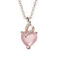 Rose gold heart necklace with pink artificial crystal pendant on cross chain