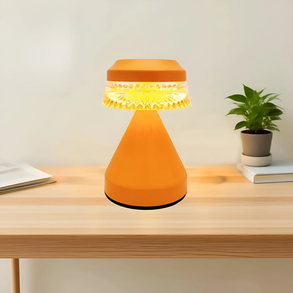 Modern black USB LED bedside lamp with three-colour dimming on wooden table