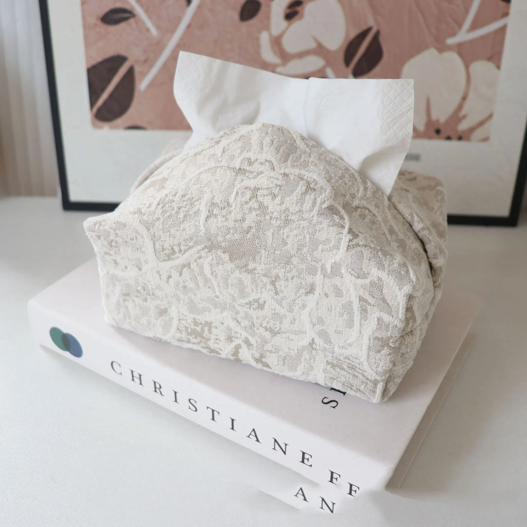 New Chinese style cotton fabric tissue box with rose floral patterns in beige, blue, or brown colour options