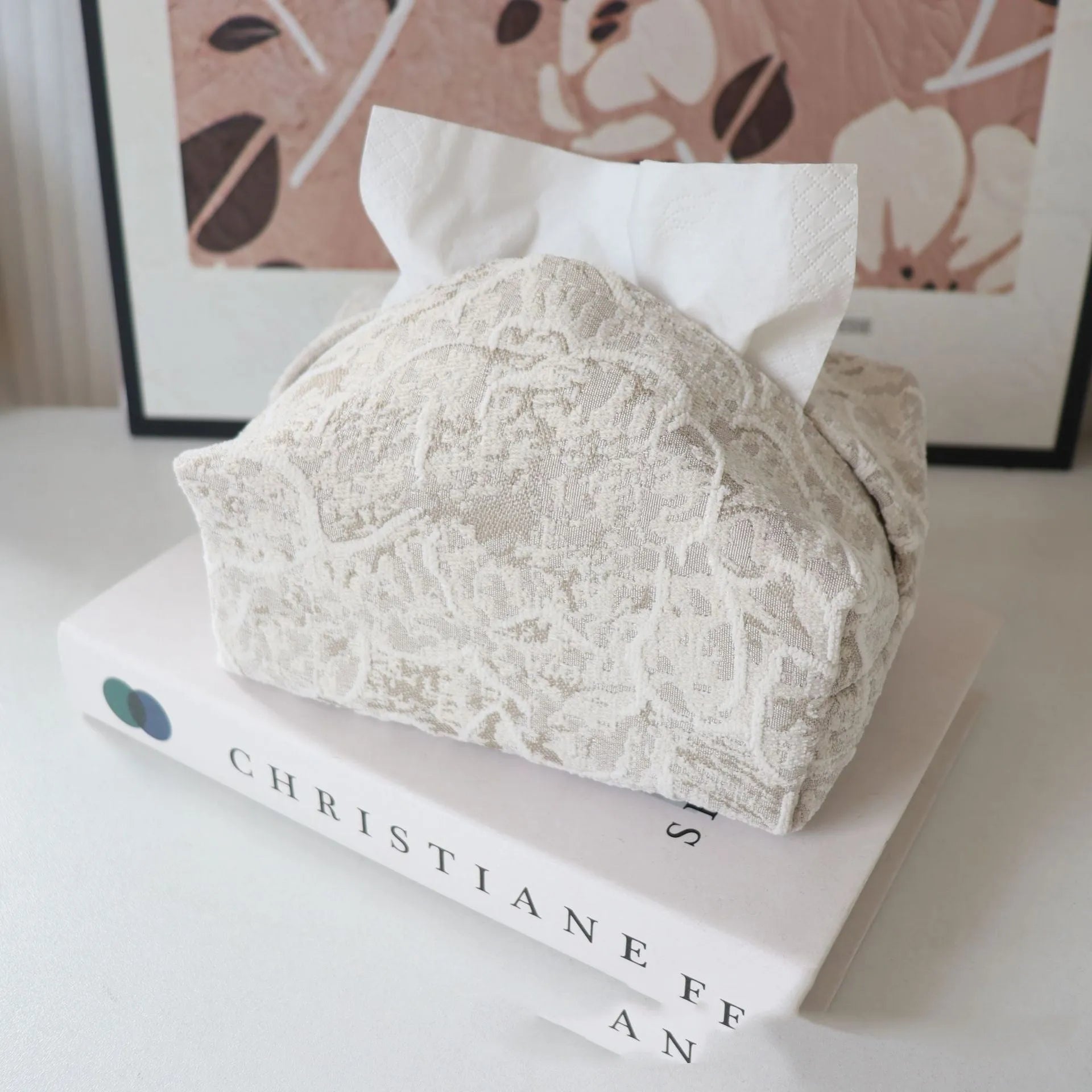 New Chinese style cotton fabric tissue box with rose floral patterns in beige, blue, or brown colour options