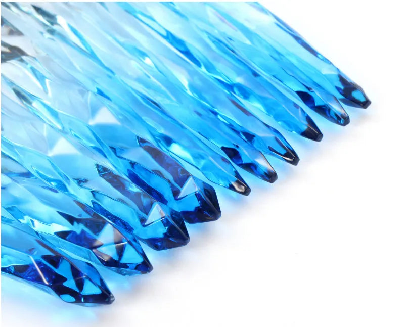 10 crystal handle foundation brushes with artificial fibre bristles in black blue red yellow colours