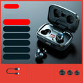 Wireless Bluetooth 5.0 in-ear earphones in black, blue, or red colours with private mould design.
