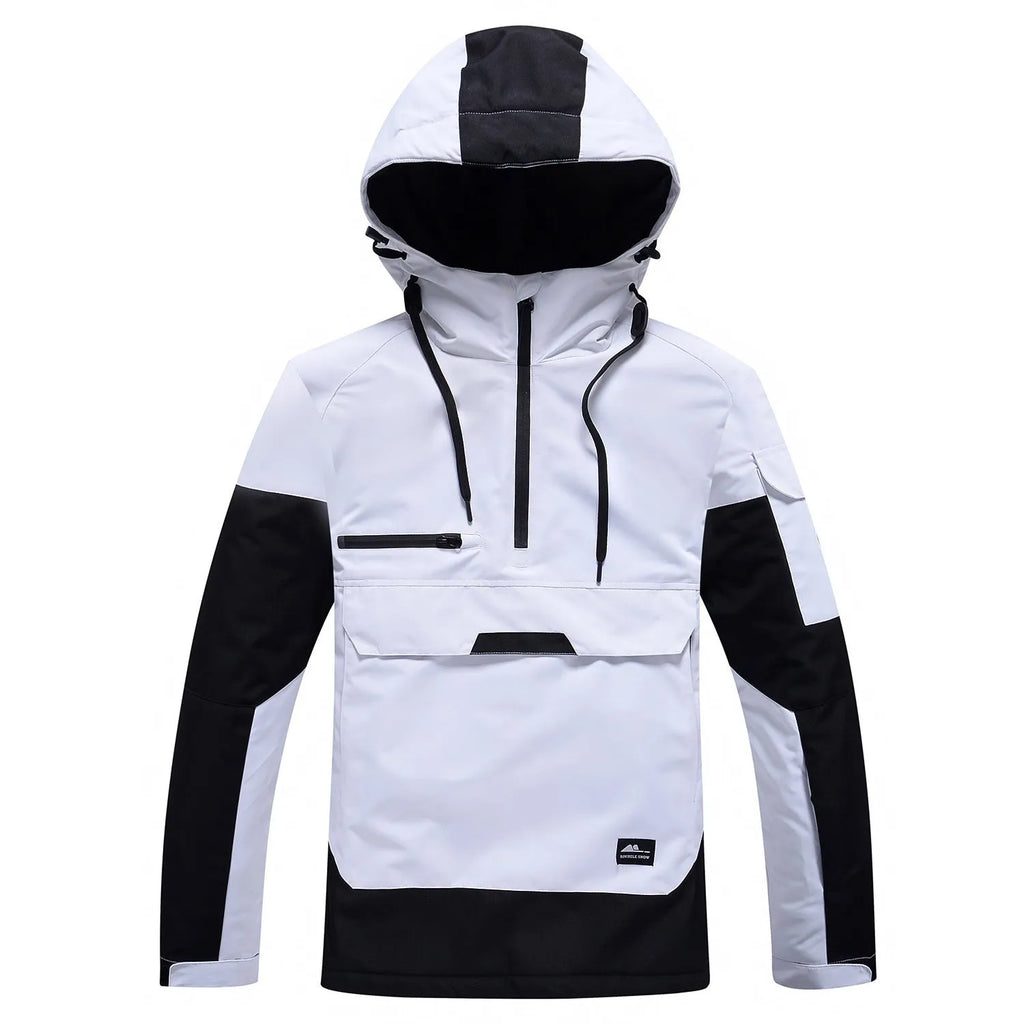Contrast colour windproof waterproof breathable unisex ski hoodie in blue, front view