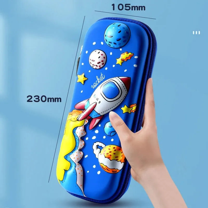 3D leather pencil case with decorative design options including astronauts, dinosaurs and mermaids