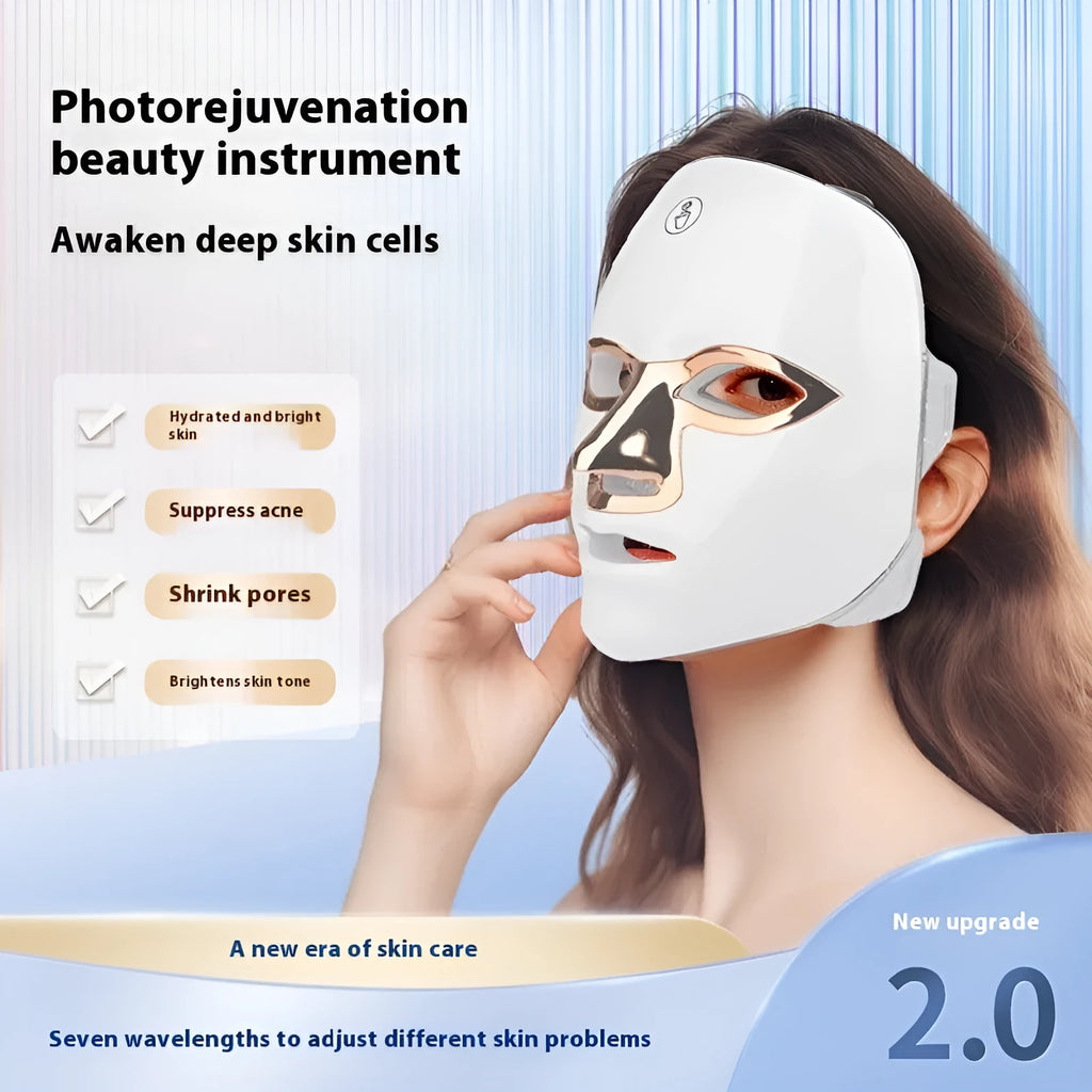 White rose gold LED beauty mask device with touch controls and facial treatment lights