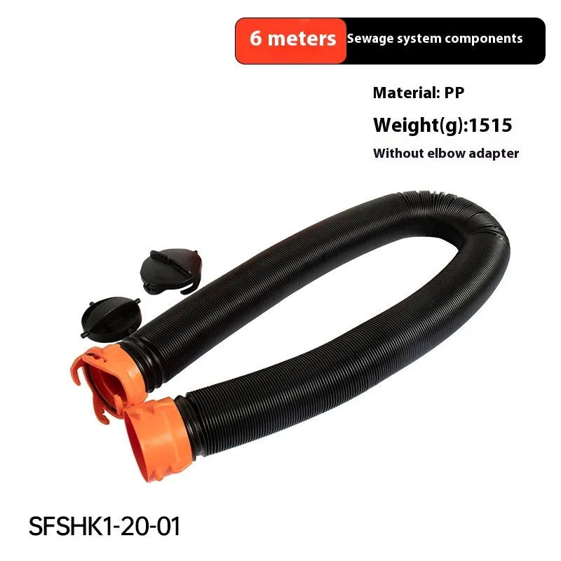90 degree sewage hose with rotary elbow joint in PP or TPE material showing connector options