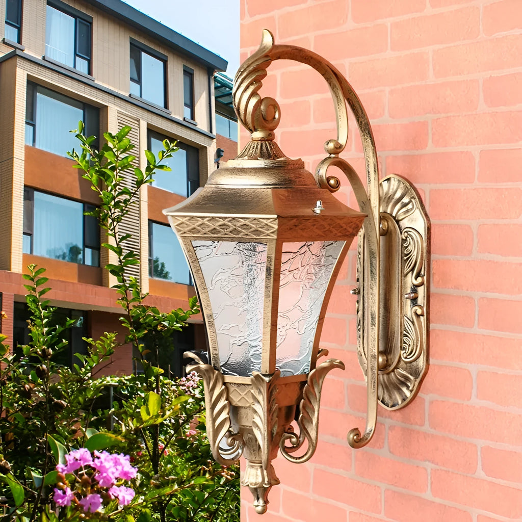 European-style black solar wall lamp with waterproof IP54 rating for outdoor courtyard lighting