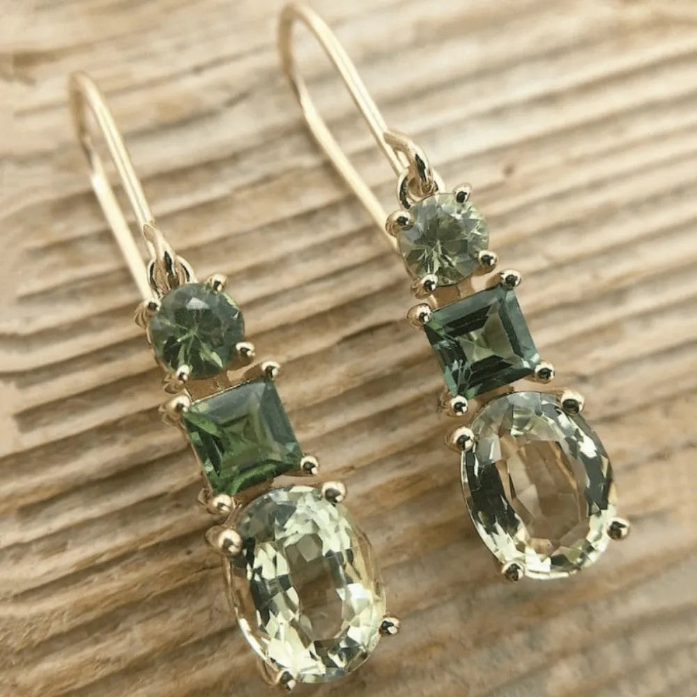 Green quadrilateral geometric copper earrings in retro bohemian style