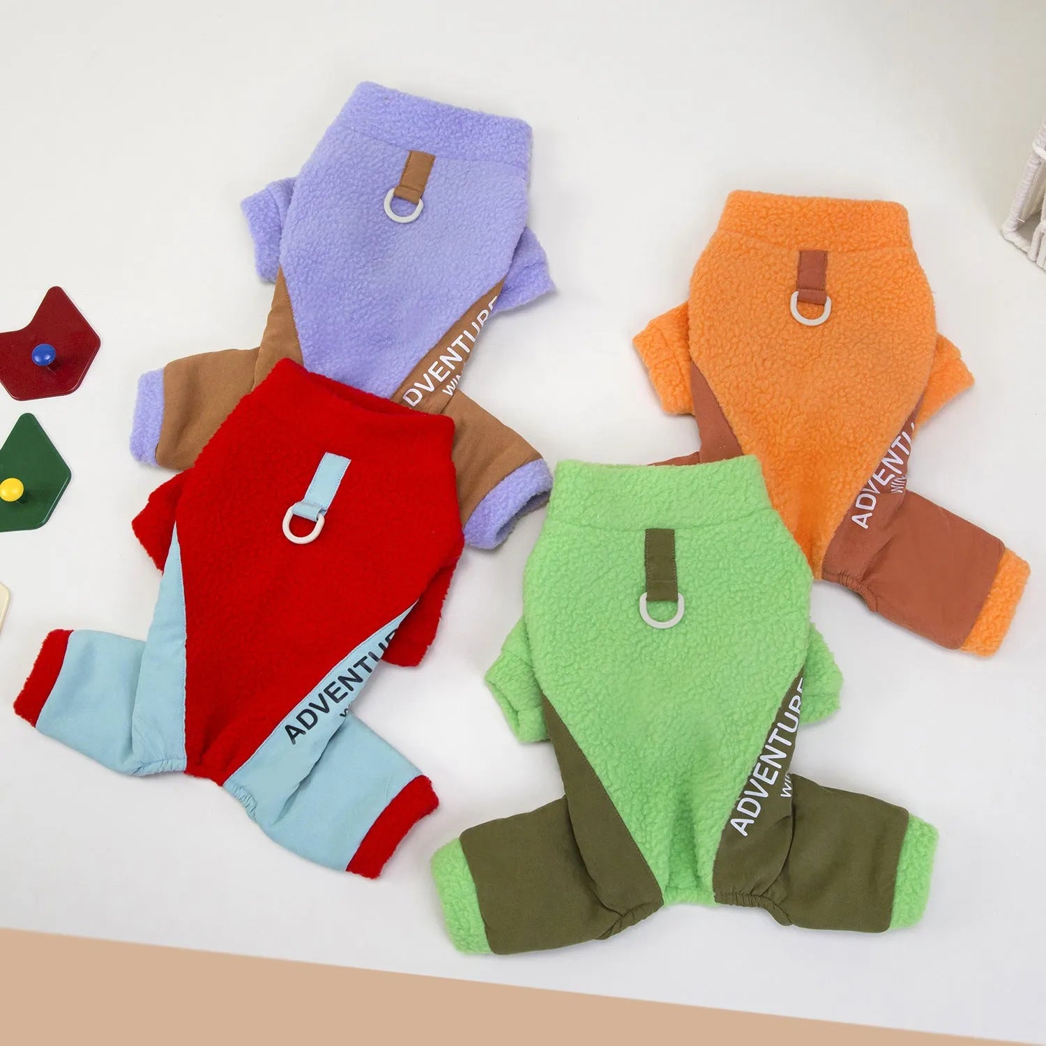 Dog four-legged thickened polyester pet clothes in green for winter use
