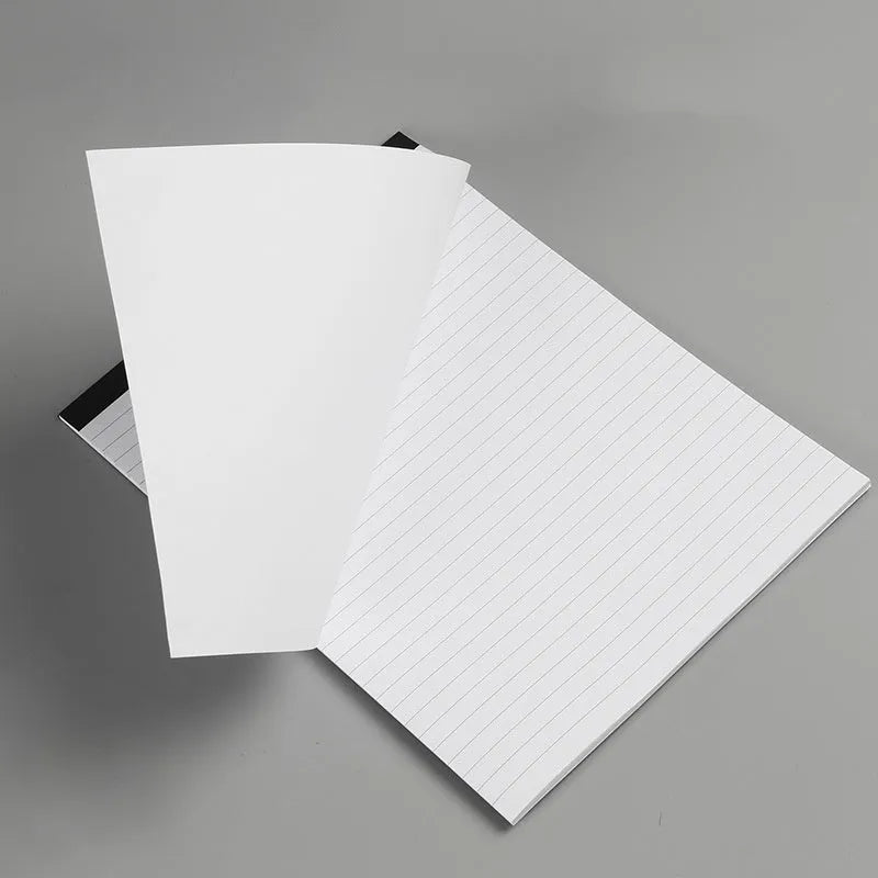 A4 tearable notebook with wireless adhesive binding, showing grid and lined page options