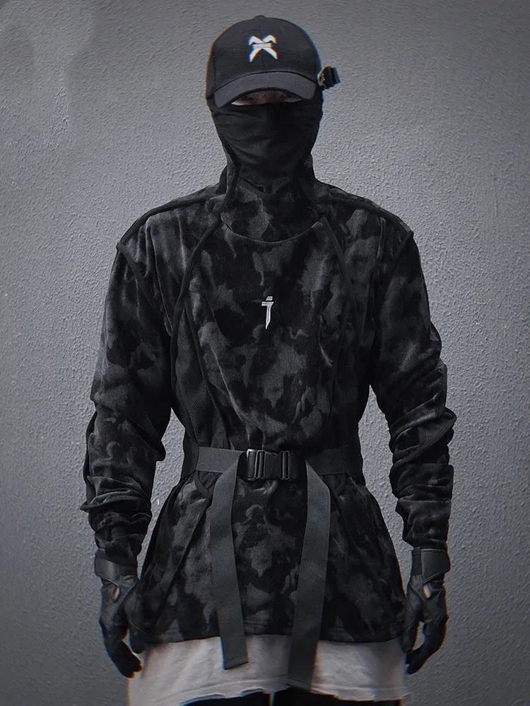 Men's loose pullover sweater with tie dye printed design and drop shoulder long sleeves