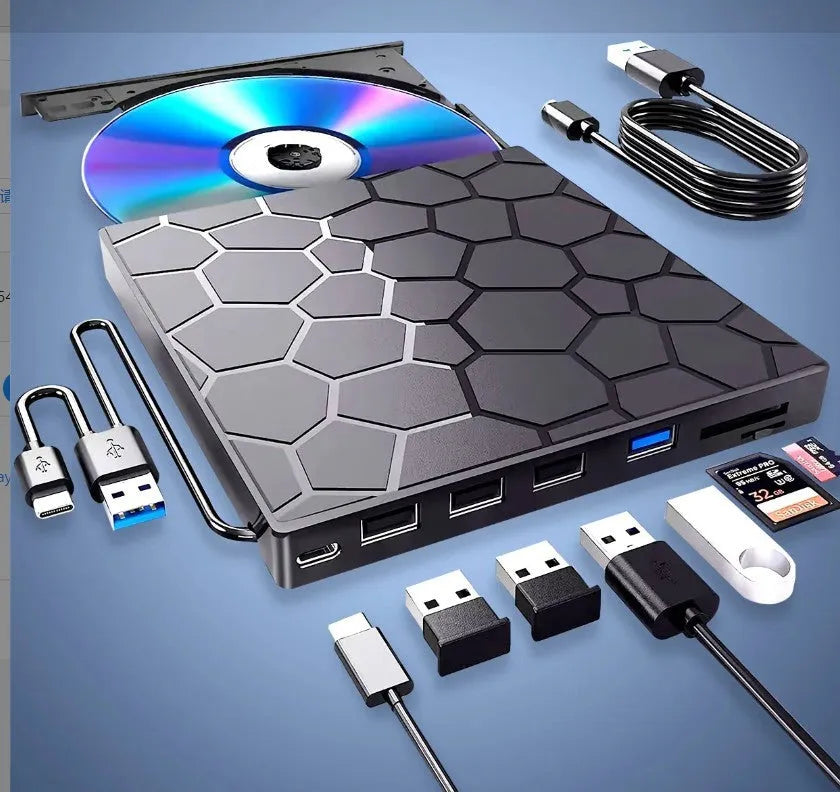 Black USB external CD writer optical drive with compact rectangular design