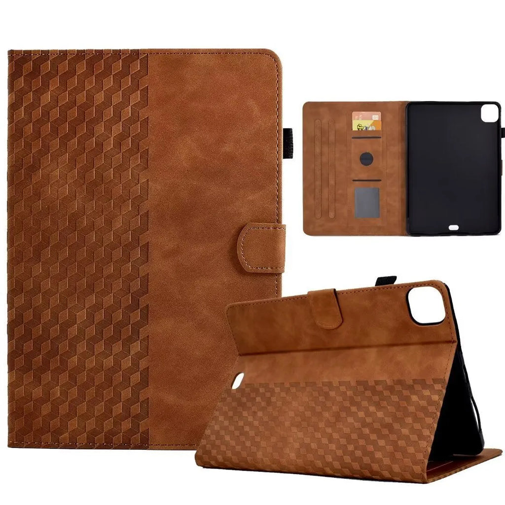 iPad leather case with card slot and stand in frosted diamond embossed style