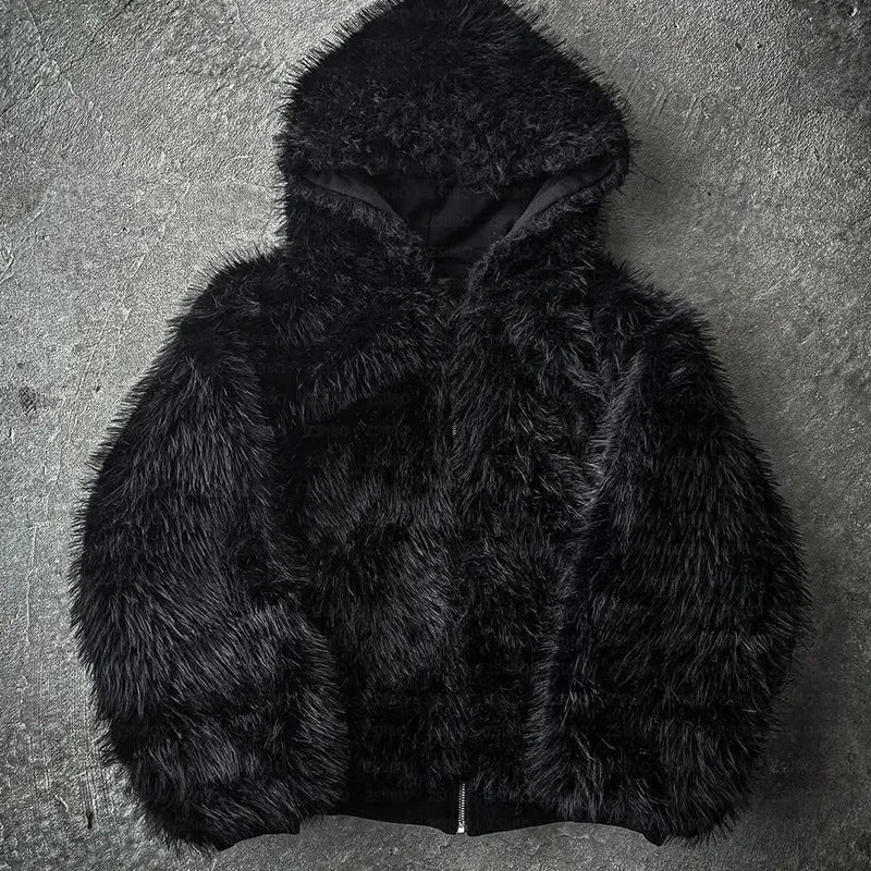 Unisex loose fit casual coat in black or white polyester with cardigan style