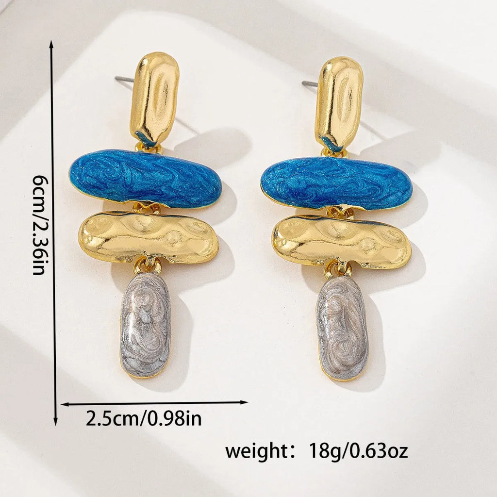 Geometric stud earrings for women with multicolour electroplated finish on zinc alloy