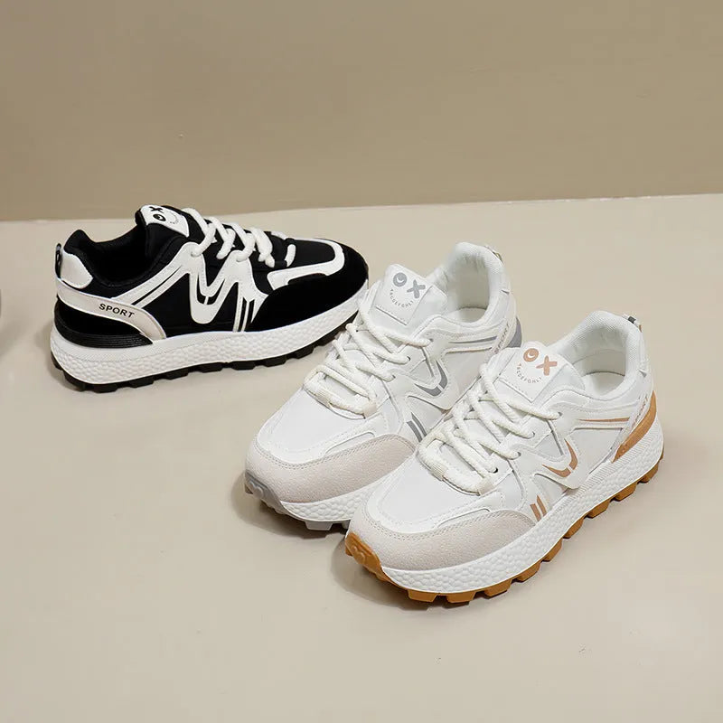 Women's flat platform casual shoes in artificial PU with front laces and a round toe.