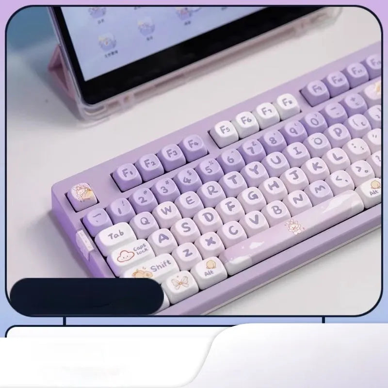 Gradient purple rabbit design PBT keycap set for mechanical keyboard customisation