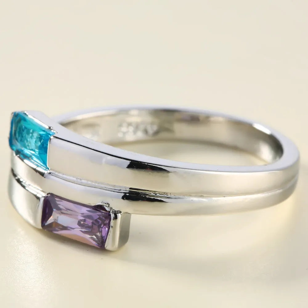 Silver colour copper ring with zircon detailing showing European and American style design