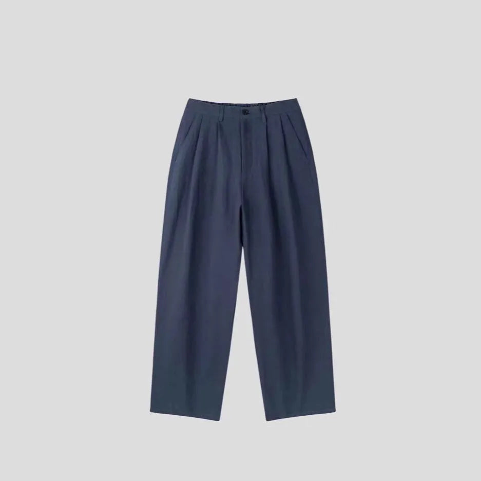 Men's wide-leg cotton linen trousers in apricot colour with micro-elastic waistband