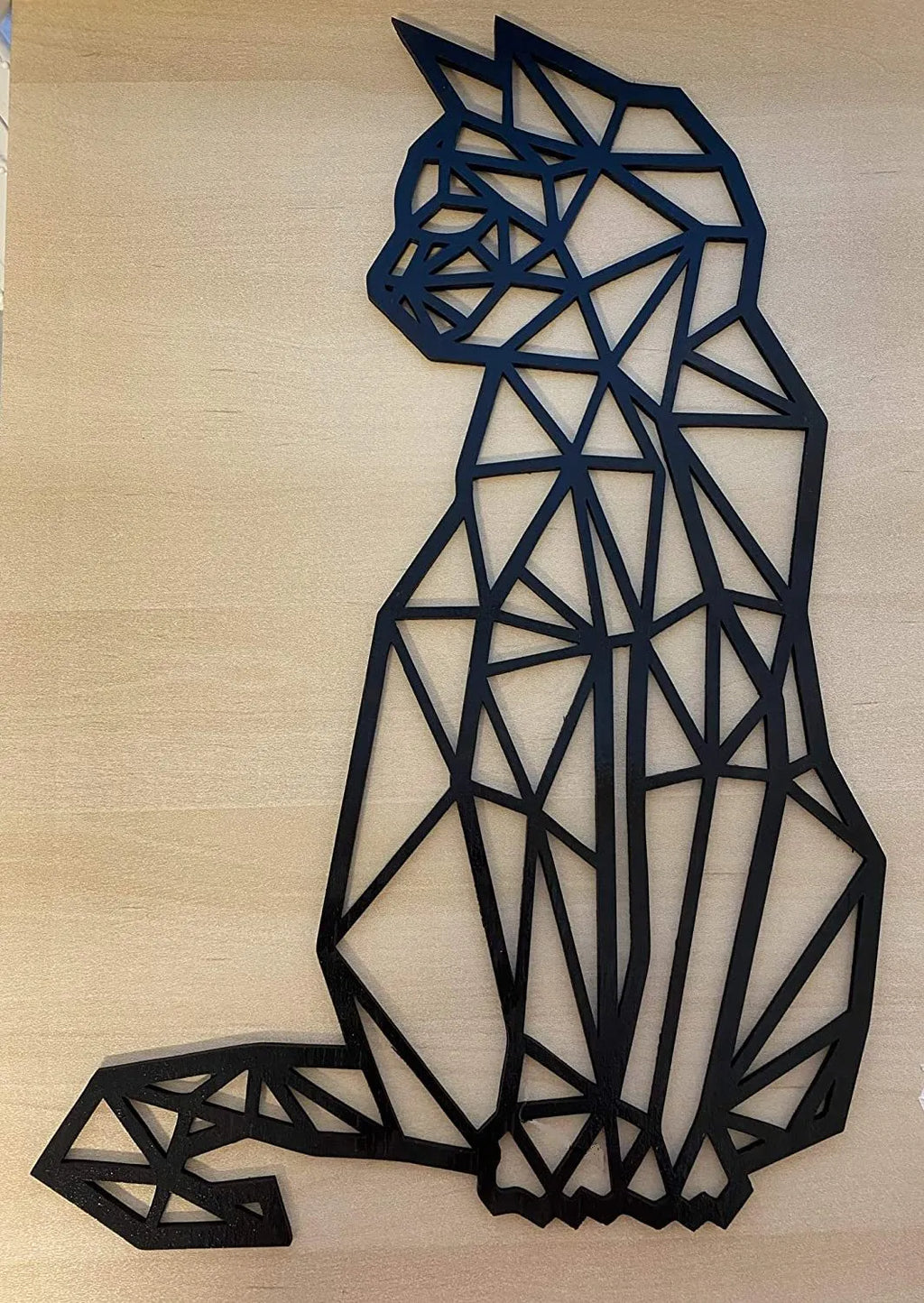 Carved metal wall art cat shape black galvanised iron 46x30 centimetre laser engraved