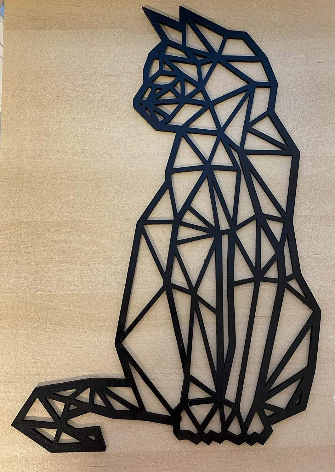 Carved metal wall art cat shape black galvanised iron 46x30 centimetre laser engraved